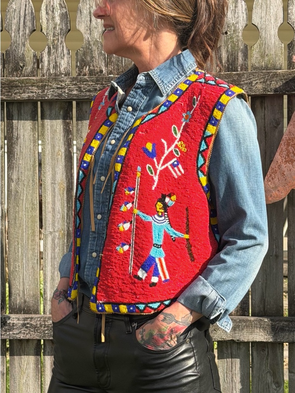 Red Beaded Southwestern Vest - Women
